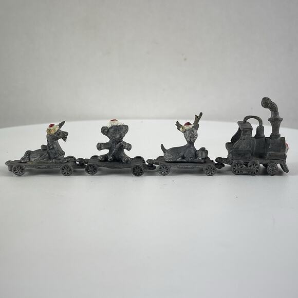 Rare Vintage 70s MSR 4pc Miniature Pewter Christmas FREEDOM TRAIN -Bear Unicorn - Picture 1 of 10